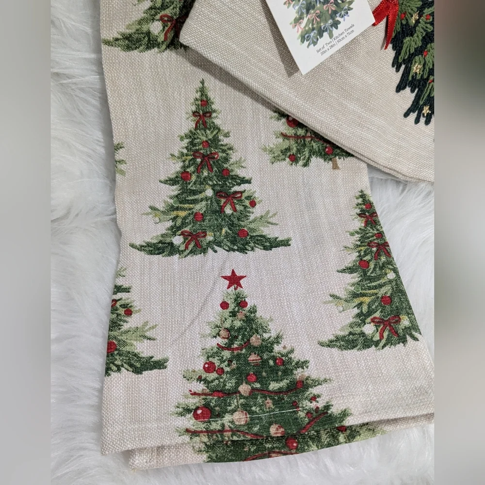 Christmas Tree Embroidered Holiday Towel Set 100%Cotton